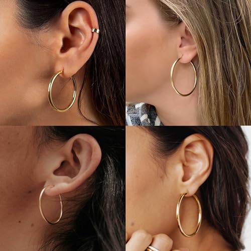IDJEOABL Gold Hoop Earrings for Women Trendy Non Tarnish Medium Gold Hoops Thin 14K Gold Plated Hoop Earrings Lightweight 40mm
