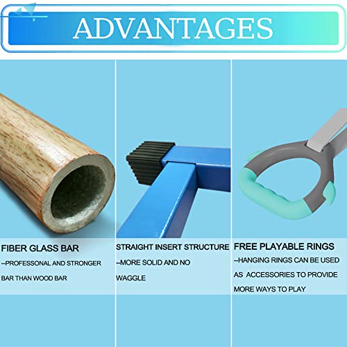 GLANT Gymnastics Bar for Kids with Rings Set, 7 Heights Adjustable Easy Folding Gymnastic Training Bar Kids Monkey Horizontal Bars - Max Load 300LBS (Blue)