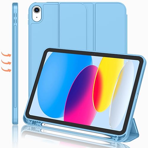 iMieet New iPad 10.9 Inch Case 2022(10th Gen) with Pencil Holder,Trifold Stand Smart Case with Soft TPU Back,Auto Wake/Sleep(Navy Blue)