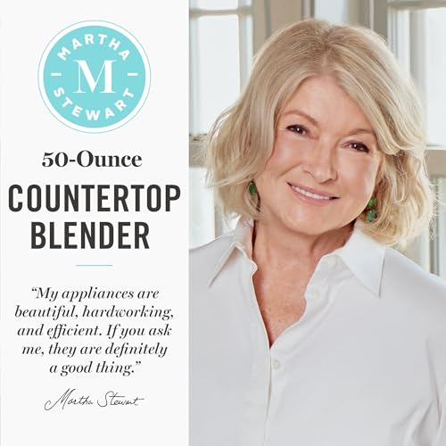 Martha Stewart Countertop Blender, 50oz Jar, 6 Stainless Steel Blades 3 Speeds & 5 Presets, Auto Clean, Smoothies, Crush Ice, Shakes, Chop, Margarita, Measurement Markings, 700W, Honeydew Green