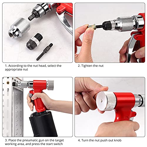 Proster Heavy Duty Pneumatic Rivet Nut Gun with 100Pcs Nut 5PCS Metric Mandrels M4 M5 M6 M8 M10 Capacity Pop Rivet Nut Gun for Body Panels Bicycle Attachments Furniture and Decorations