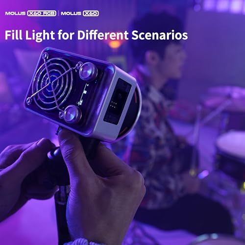 ZHIYUN Molus X60 RGB Combo 60W COB Video Light, 319g Portable LED Light, 2700K-6500K CRI 95 TLCI 98 w/Detachable Grip Battery,Support APP Control and PD Charge