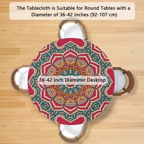 Wild Floral Butterfly Round Fitted Tablecloth with Elastic Edge 45"-56" Fitted Table Cloth for Round Table Circular Table Cover Waterproof Wipeable Round Elastic Table Cloth