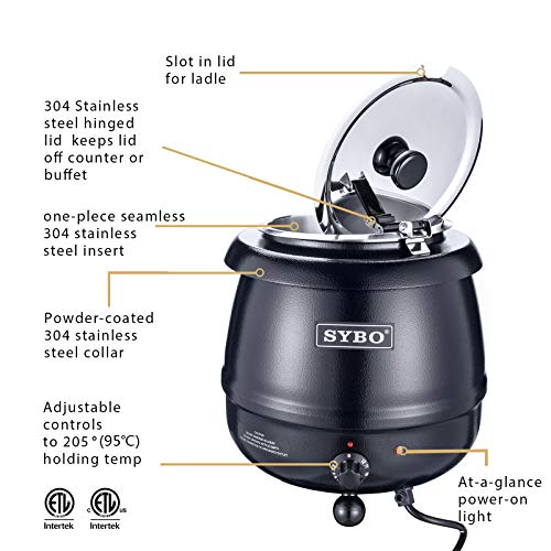 SYBO SB-6000 Commercial Grade Soup Kettle with Hinged Lid and Detachable Stainless Steel Insert Pot for Restaurant and Big Family, 10.5 Quarts, Black