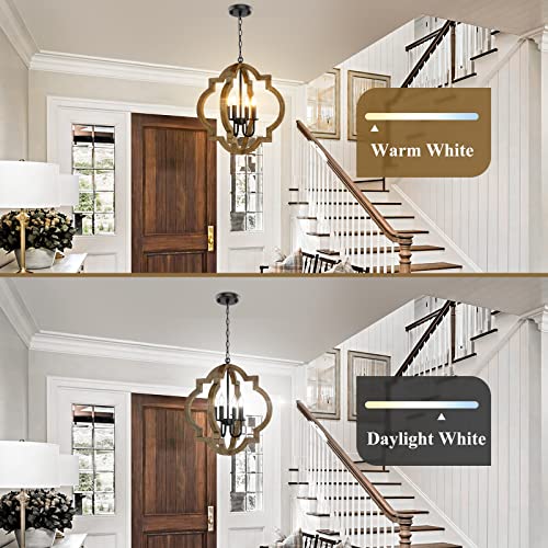 21.6'' Farmhouse Wood Chandelier, 4-Light Rustic Dining Room Light Fixture, Orb Chandelier Light Adjustable Hanging Chain,Black Chandelier for Kitchen Island Foyer Over Dining Table, Bulb Not Included