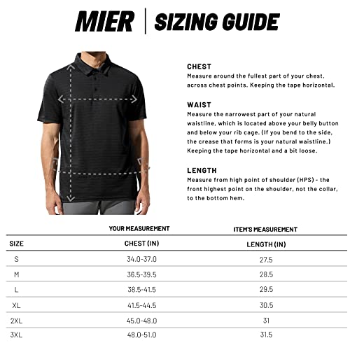 MIER Men's Polo Shirt Striped Performance Golf Shirts Quick Dry Collared Tshirts for Work Hiking Camping, Black, S