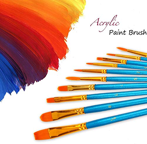 Soucolor Acrylic Paint Brushes Set, 20Pcs Round Pointed Tip Artist Paintbrushes for Acrylic Painting Oil Watercolor Canvas Boards Rock Body Face Nail Art, Halloween Pumpkin Ceramic Crafts Supplies