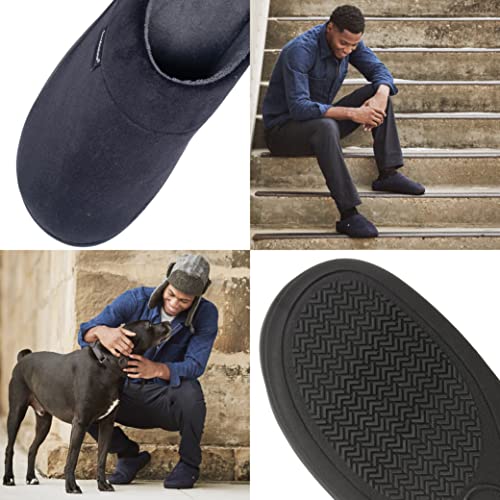 isotoner Men's Classic Microterry Slippers, Fuax Microsuede Black, 8-9