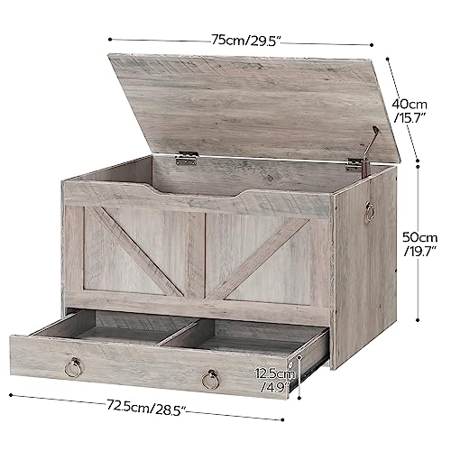 HOOBRO Storage Chest, 29.5" Toy Chest with Drawer, Wooden Storage Bench, Sturdy Entryway Bench Supports 220 lb, Shoe Bench, Safety Hinge, U-Shaped Opening, Easy Assembly, Greige BG71CW01