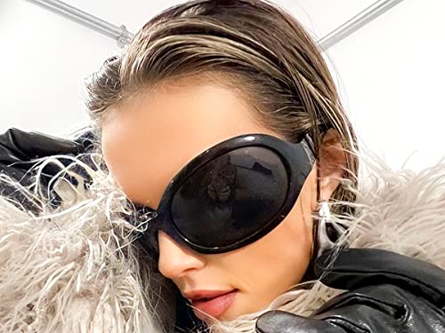 FEISEDY Oversized Trendy Sunglasses Classic Oval Wrap Around Stylish Big Frame Shade Women Glasses B2391