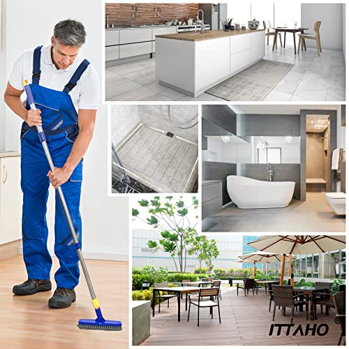 ITTAHO 2 Pack Grout Brush with Long Handle, 56.5'' Swivel Grout Cleaning Brush,V-Shape Grout Scrub Brush, Extendable Handle Grout Cleaner Brush for Tile Floors，Bathroom,Baseboard,Shower,Corner