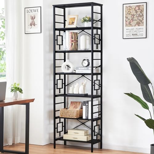 HOMISSUE Tall Bookshelf, Industrial 6-Tier Bookshelf with Unique Design, Open Bookshelves and Bookcases,Black