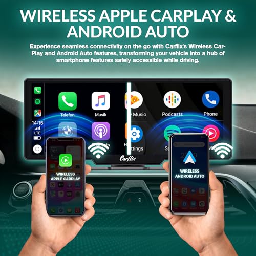Carflix Portable Wireless CarPlay Screen for Car- 7 Inch Car Play Screen & Stereo Compatible with Android Auto and Apple CarPlay - Bluetooth, Navigation Screen for All Vehicles (7 Inch)