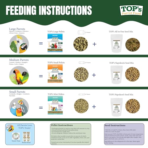 TOP's Parrot Food Pellets Hookbills, Small, Medium and Large Parrots - Non-GMO, Peanut Soy & Corn Free, USDA Organic Certified - 4 lb / 1.81 kg