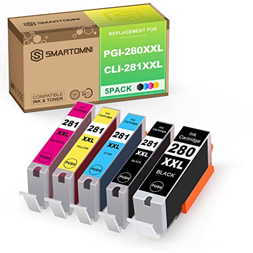 S SMARTOMNI PGI280XXL CLI281XXL Compatible Ink Cartridges Replacement for Canon 280 281XXL PGI-280XXL CLI-281XXL for Canon PIXMA TS702 TR7520 TS6120 TS8220 TR8520 TR8622 TS9100 TS9120 TS9521C 5 Pack