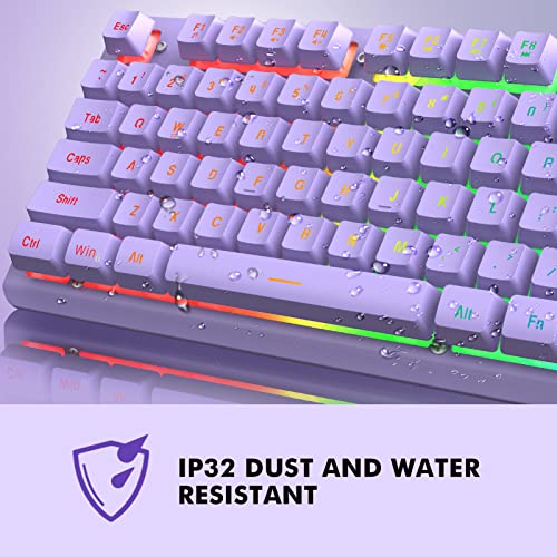 NPET K10 Wired Gaming Keyboard, RGB Backlit, Spill-Resistant Design, Multimedia Keys, Quiet Silent USB Membrane Keyboard for Desktop, Computer, PC (Purple)