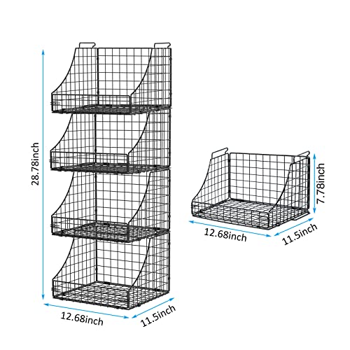 Lyuwanxian 4-Pack Stackable Wire Baskets for Closet Organizers and Storage, Open Storage Bins for Clothes, Toys, and Snacks - Rustic Metal Closet Organizers and Storage Shelves in Black