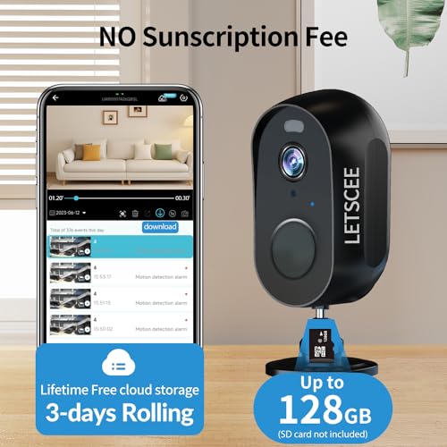 LETSCEE Security Cameras Wireless Outdoor or Indoor,Alexa Cameras for Home Security Outside with Night Vision,2-Way Audio,Motion Detection,SD/Cloud Storage,Motion Zone,IP65 Weatherproof