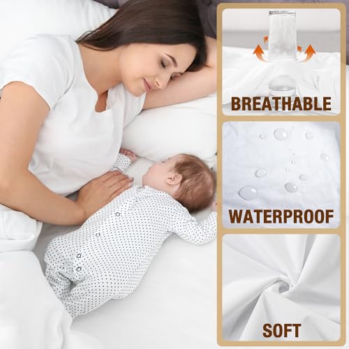 LVYSHOW Queen Mattress Protector, Waterproof Mattress Protector Queen Size, Soft Breathable Noiseless Queen Mattress Cover with Stretchable Pockets, Fitted up to 18 Inches