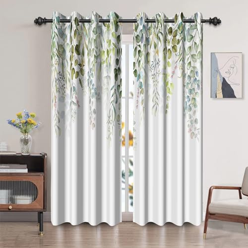 Baocicco Mid Century Boho Blackout Window Curtains Bohemian Palm Leaves Sunset Mountain Printed Darkening Grommet Drapes Modern Aesthetic Abstract Curtain for Bedroom Living Room 2 Panels 53x63 Inch