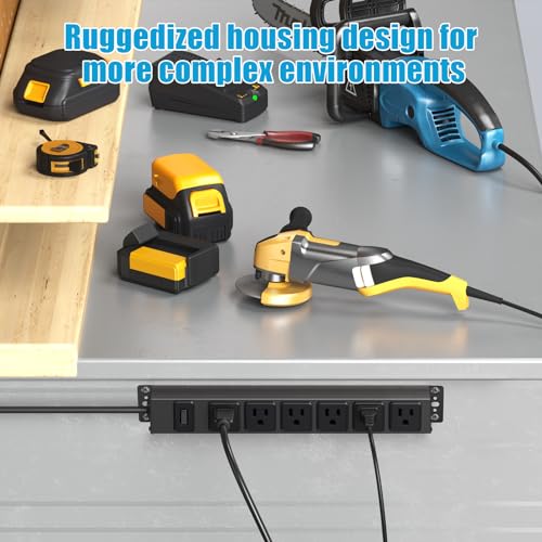 HHSOET Wall Mount Magnetic Power Strip, Under Desk 6 Outlet 360° Rotating Mountable, Metal Long Heavy Duty Surge Protector for Garage, Shop, Gaming Table Or Workspace, 3FT Extension Cord.(Black)