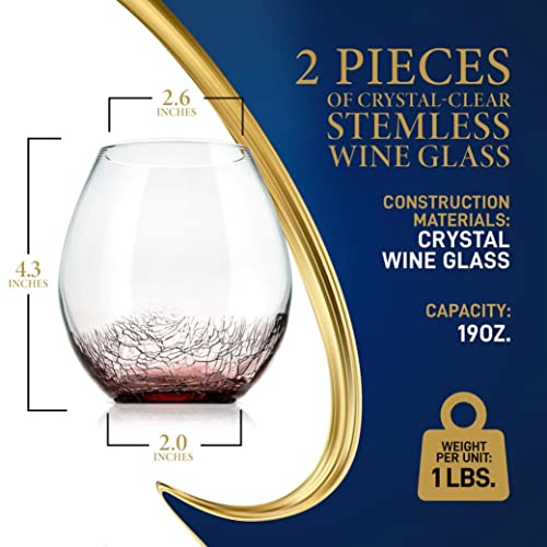 NutriChefKitchen Stemless Sleek Design, Hand Blown & Personally Crafted Set of 2, Lead-Free, Dishwasher Safe, 2 Count (Pack of 1), Ideal Gift For Any Occasion: 3.94"W x 4.33"H