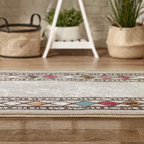 Antep Rugs Alfombras Modern Bordered 2x4 Non-Skid (Non-Slip) Low Profile Pile Rubber Backing Kitchen Area Rugs (Beige, 2'3" x 4')