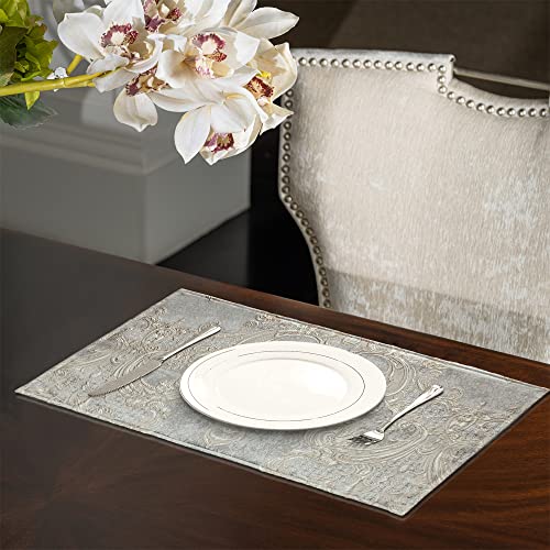 Loom and Mill Luxury Placemats Set of 4 for Dining Table, Jacquard Fabric Table Place Mats for Dining Table Kitchen Room Decorations, Double-Layer, Non-Slip & Wrinkle Resistant(12 x18 inches, Grey)
