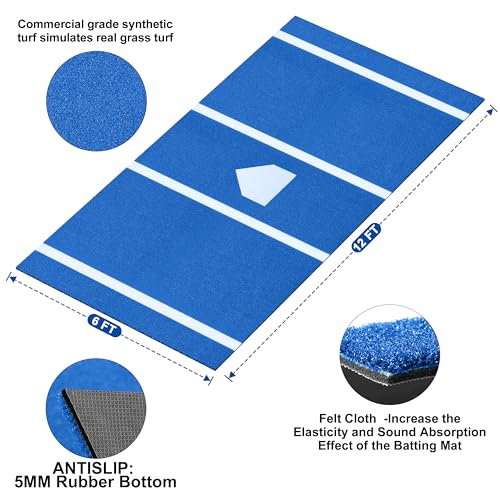 Heavy-Duty Baseball Batting Hitting Mat 10' x 5' Baseball Softball Turf Training Mat Regulation Size with Home Plate Non-Slip Bottom Thickening Design Suitable for Indoor and Outdoor Use