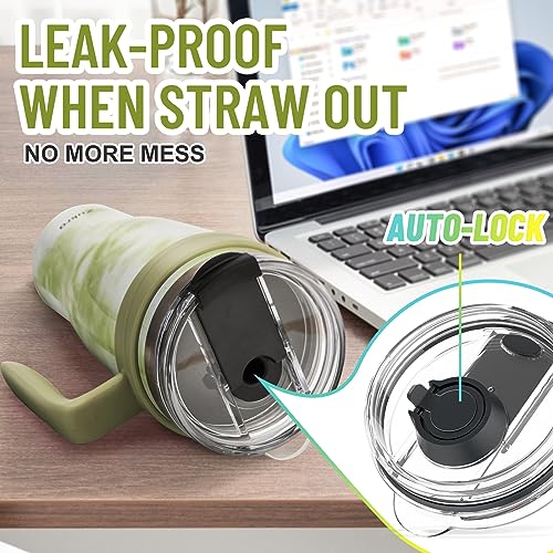 Zukro 50 oz Tumbler With Handle and Straw, Leak Proof Vacuum Insulated Double Wall Stainless Steel Cup with 2-in-1 Screw Lid, No Sweat Large Water Bottle Fit in Cup Holder, Keeps Drinks Cold 30 Hours