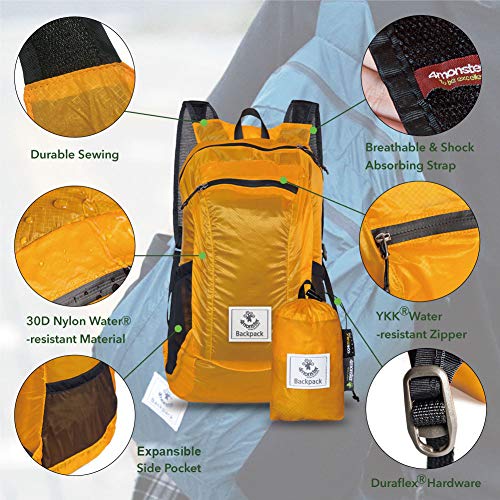 4Monster Hiking Daypack,Water Resistant Lightweight Packable Backpack for Travel Camping Outdoor (Yellow Green, 32L)
