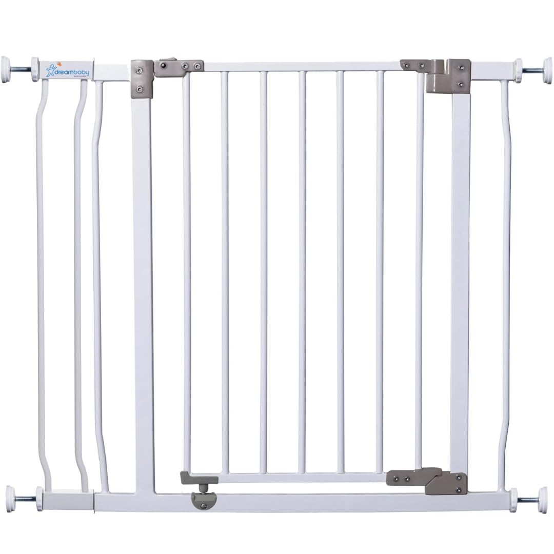 Dreambaby Liberty Walk Thru Baby Safety Gate Set - with 3.5inch Extension Panel - Fits 29.5-36.5inch Openings - Pressure Mounted Security Gates - White