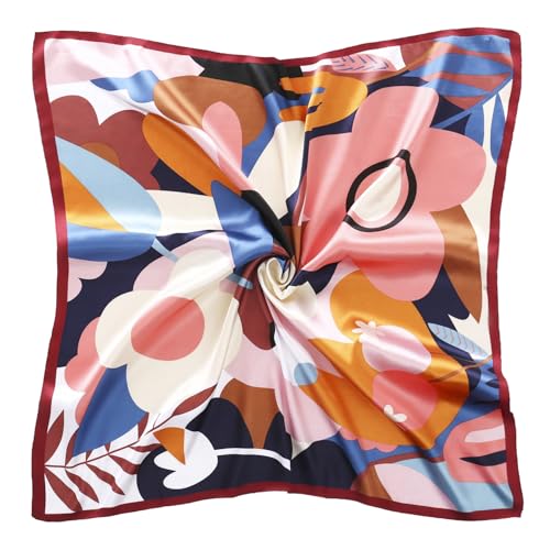 vimate Floral Silk Scarf, Womans 2 Pieces 35 X 35 Inches Printing Satin Hair Scarves for Head Wrap at Night (2 Pack-K)