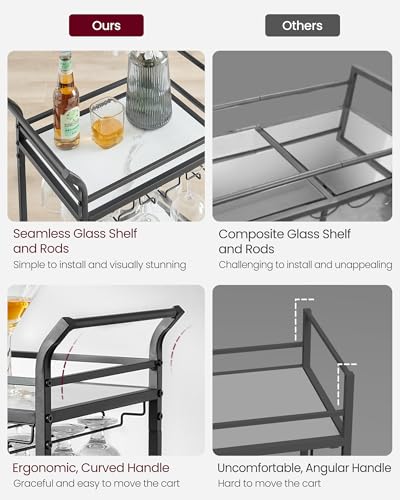 VASAGLE Bar Cart, Home Bar Serving Cart, Small Bar Cart with 3-Tier Shelf, Wine Holders, Glass Holders, Mini Bar Cart for Small Spaces, Kitchen, Dining Room, Living Room, Ink Black