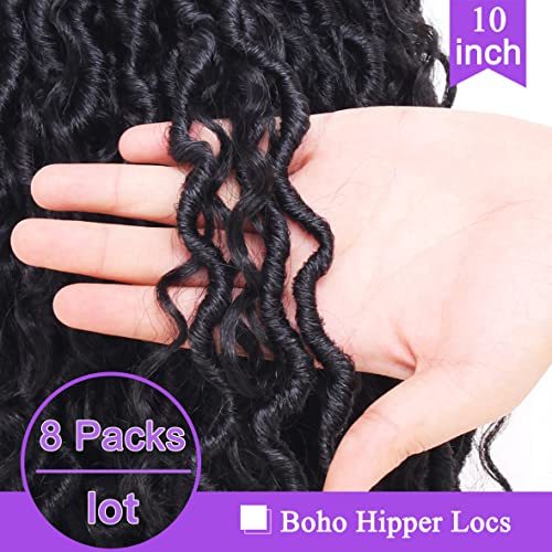 ZRQ Grey Goddess Locs Crochet Hair 14 Inch Boho Faux Locs Hair,8 Packs Pre Looped Bohemian Locs Croceht Boho Hippie Locs, Curly River Soft Locs Hair Extensions TGREY#