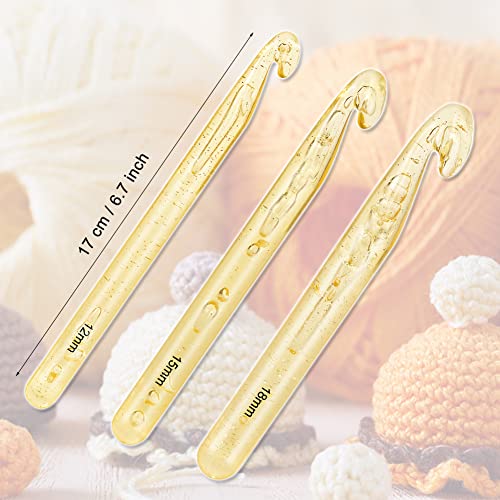 Plastic Crochet Hooks 3 pcs Large Sizes Long Crochet Needles Set QLRFFLJOY 12mm 15mm 18mm Crochet Hook DIY Yarn Weaving Tool for Knitting Blanket, Shawl and Carpet