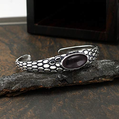 Natural Black Onyx Cuff Bangle 925 Silver Overlay Handmade Vintage Boho Style Jewelry Mother's Day Gifts For Women Mom Wife