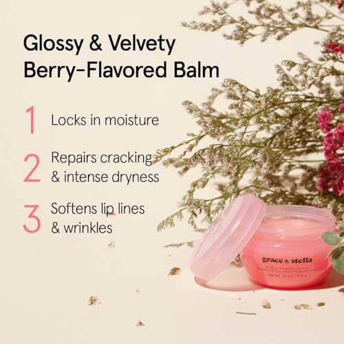 Grace & Stella Award Winning Lip Plumper Nourishing Berry Lip Mask - Lip Balm Hydrating - Lip Moisturizer For Very Dry Lips - Overnight Lip Mask & Lip Treatment & Lip Sleeping Mask - Vegan
