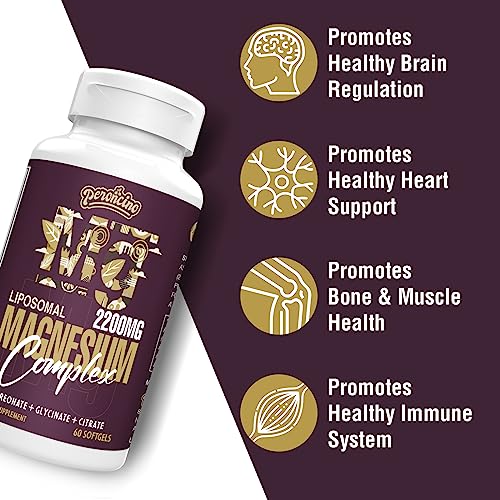 Liposomal Magnesium Complex 2200MG Softgels,Magnesium Threonate, Magnesium Glycinate, Magnesium Citrate, Three-in-one Supplement, Gluten Free, 60 Softgels