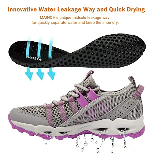 MAINCH Women's Hiking Water Shoes Quick Dry Outdoor Sport Sneakers (Size 11.5, Black)