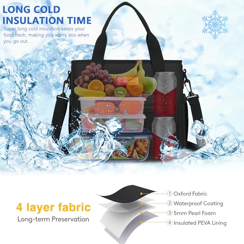 MIYCOO Lunch Bag Lunch Box Women with 2 Ice Packs - Leakproof Insulated Lunch Cooler Bag for Men Women - Large Lunch Tote Bags Adults, Black