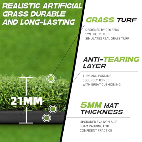 Bltend Golf Mat, Golf Hitting Mats Practice Outdoor Indoor, 5x3ft Golf Artificial Turf Practice Mat with Rubber Tees, 9 Golf Balls, 8 Golf Tees, Personal Driving Range Mat