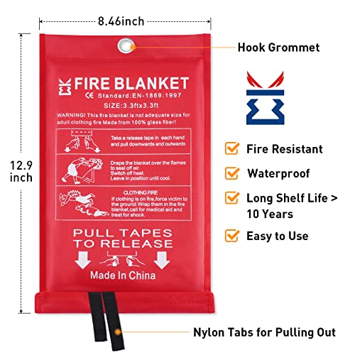 KITOSUN Fire Blanket for Kitchen Home Emergency - Fiberglass Blankets Fire Survival Suspension Flames Retardant Extinguisher Great for Stove Car Garage Office Camping Caravan BBQ Safety (2-Pack)