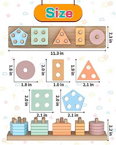 Zartores Montessori Toys for 1 2 3 Year Old Boys Girls, Shape Sorter Wooden Toys for Toddlers 1-3, Toddler Toys Age 1-2, 1 2 3 Year Old Girl Boy Gifts, Preschool Toddler Puzzles