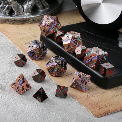 Stripe Metal DND Dice,DNDND Metallic Stripes Dice with Gift Metal Box for Dungeons and Dragons D&D (Purple Stripes)