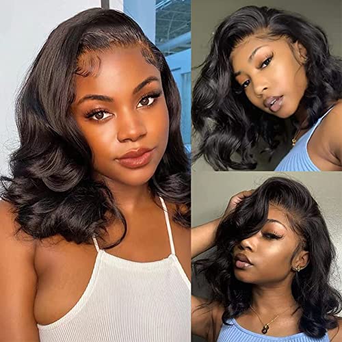 8 Inch Bob Wig Human Hair Body Wave Lace front Wigs For Black Women Human Hair 4x4 Lace Closure Loose Wave Brazilian Virgin Remy Hair Pre Plucked With Baby Hair