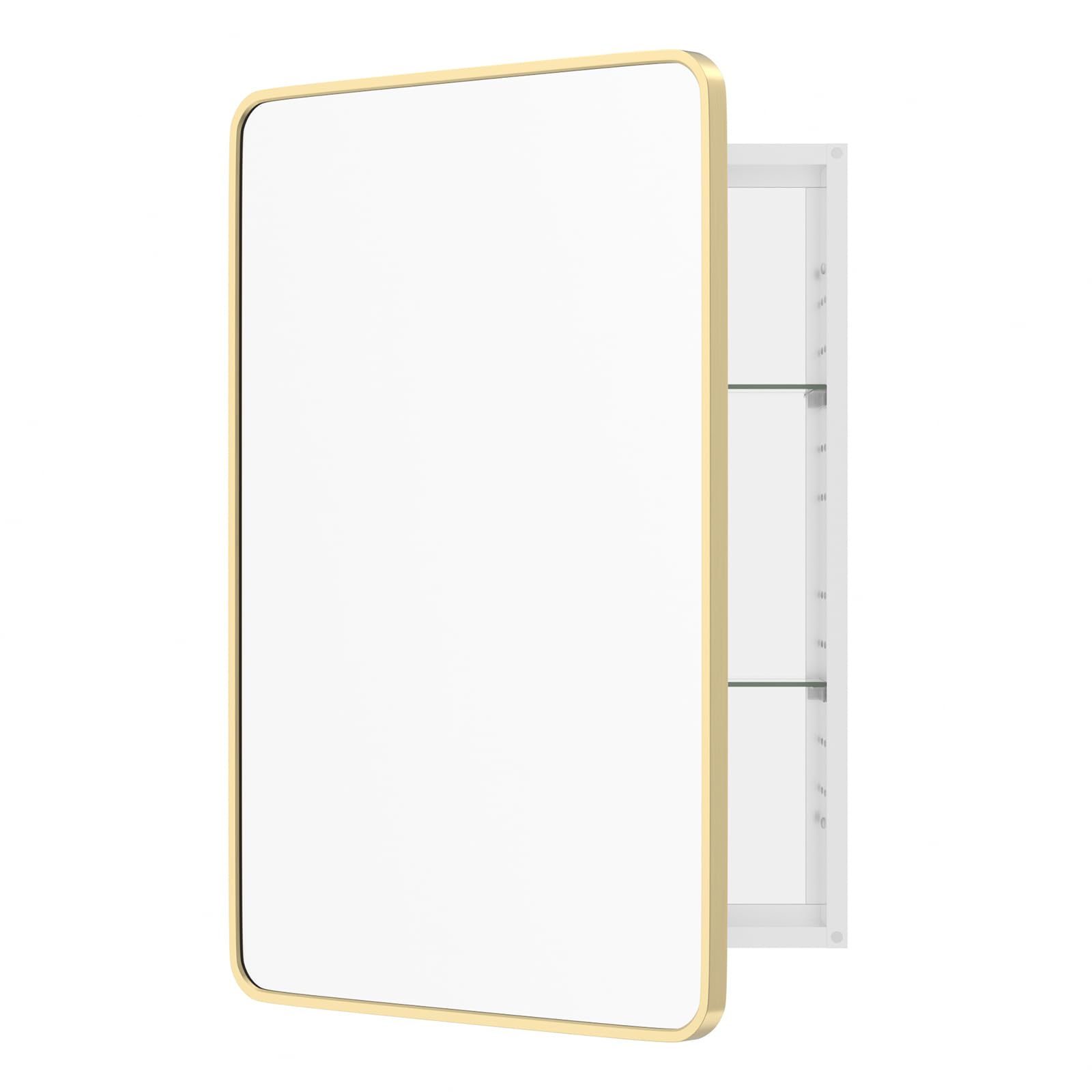 WallBeyond Bathroom Medicine Cabinet with Mirror, 24x36 Inch Gold Recessed Medicine Cabinet with Round Corner Aluminum Alloy Metal Framed, Single Door Modern Medicine Cabinet with Storage