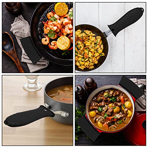 YuGtcen Cast Iron Handle Cover, 4 pcs Cast Iron Skillet Handle Covers Silicone Pot Handle Covers Heat Resistant Non Slip Frying Pan Handle Sleeve for Moving Pans Skillets Pots (Black)