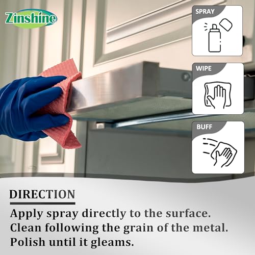 Zinshine Stainless Steel Cleaner, Kitchen Cleaner and Polish Spray, Oven Cleaner - 14 oz - Removes Fingerprints, Water Marks and Grease from Refrigerators, Dishwashers, Ovens, and Grills