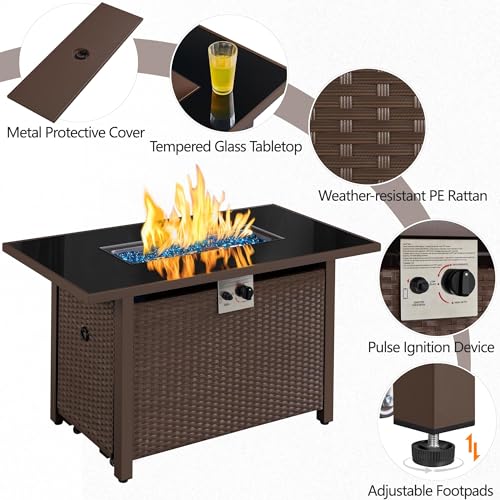 Yaheetech Propane Fire Pit 43 inch Gas Fire Pit Table 50,000 BTU Auto-Ignition 2 in 1 Gas Firepit with Ceramic Tabletop, Steel Base, Glass Fire Stones and Waterproof Cover, CSA Certification